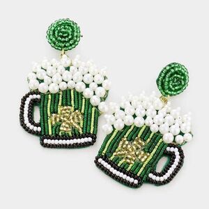 St. Patrick's Day Clover Beer Dangle Earrings